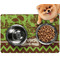 Green & Brown Toile & Chevron Dog Food Mat - Small LIFESTYLE