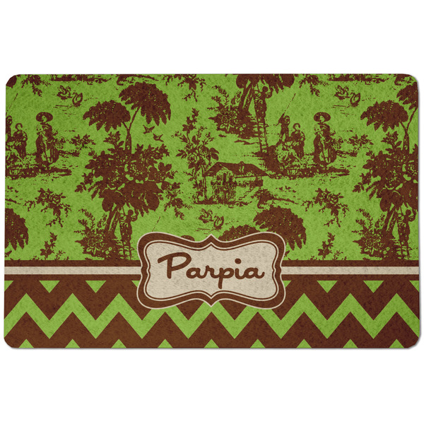Custom Green & Brown Toile & Chevron Dog Food Mat w/ Name or Text
