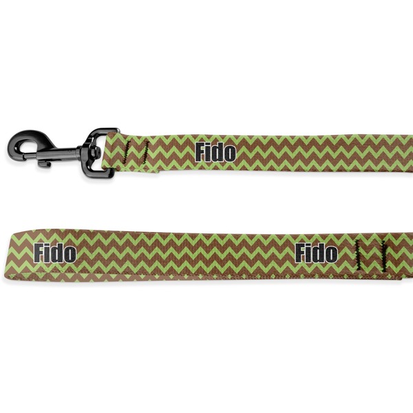 Custom Green & Brown Toile & Chevron Deluxe Dog Leash - 4 ft (Personalized)