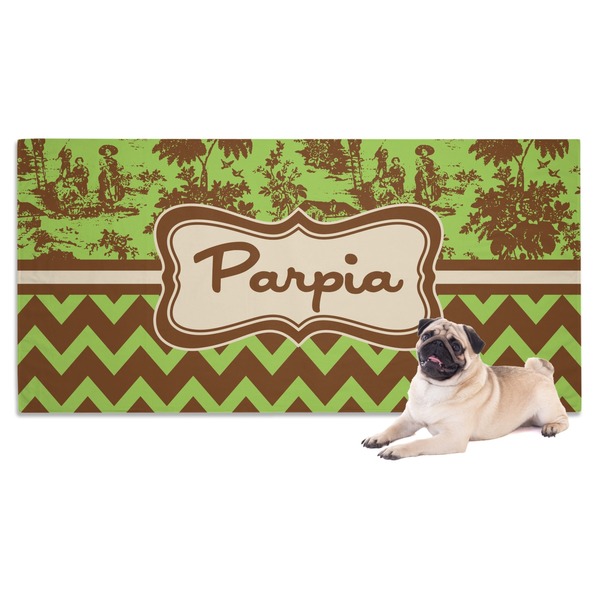 Custom Green & Brown Toile & Chevron Dog Towel (Personalized)