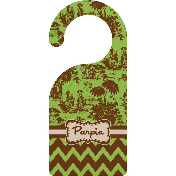 Custom Green & Brown Toile & Chevron Door Hanger (Personalized)