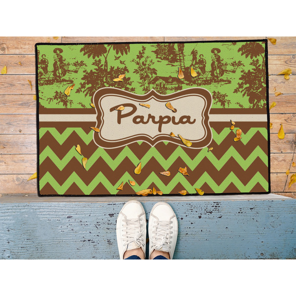 Green & Brown Toile & Chevron Door Mat - LIFESTYLE (Med)