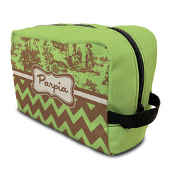 Green & Brown Toile & Chevron Toiletry Bag / Dopp Kit (Personalized)