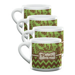 Green & Brown Toile & Chevron Double Shot Espresso Cups - Set of 4 (Personalized)