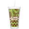 Green & Brown Toile & Chevron Double Wall Tumbler with Straw (Personalized)