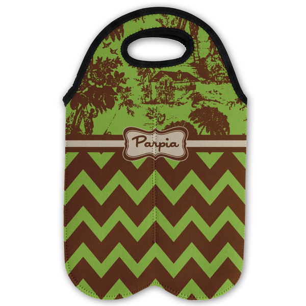 Green & Brown Toile & Chevron Double Wine Tote - Flat (new)