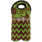 Green & Brown Toile & Chevron Wine Tote Bag (2 Bottles) (Personalized)