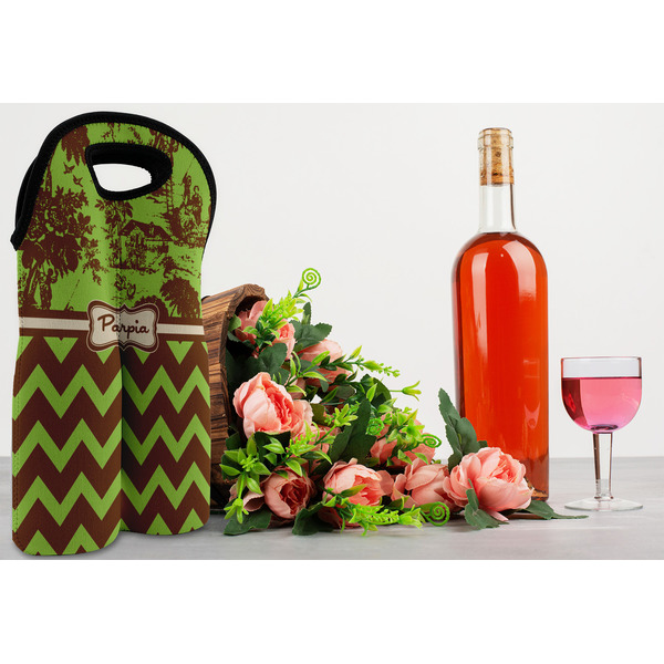 Green & Brown Toile & Chevron Double Wine Tote - LIFESTYLE (new)