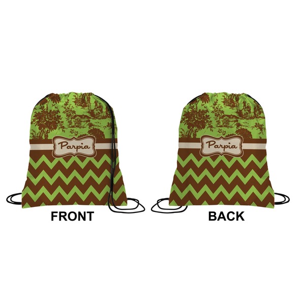 Green & Brown Toile & Chevron Drawstring Backpack