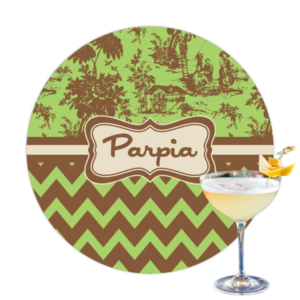 Custom Green & Brown Toile & Chevron Printed Drink Topper (Personalized)