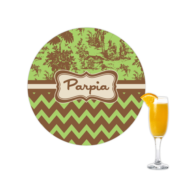 Custom Green & Brown Toile & Chevron Printed Drink Topper - 2.15" (Personalized)