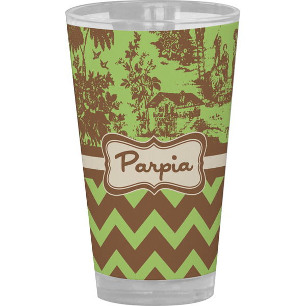 Custom Green & Brown Toile & Chevron Pint Glass - Full Color (Personalized)