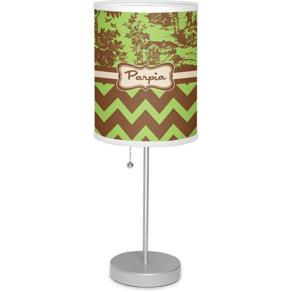 Custom Green & Brown Toile & Chevron 7" Drum Lamp with Shade (Personalized)