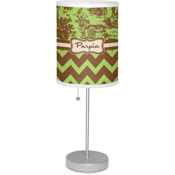 Custom Green & Brown Toile & Chevron Lamp with Drum Shade (Personalized)