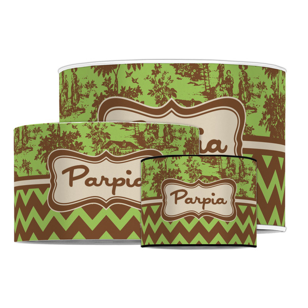 Green & Brown Toile & Chevron Drum Lampshades - MAIN