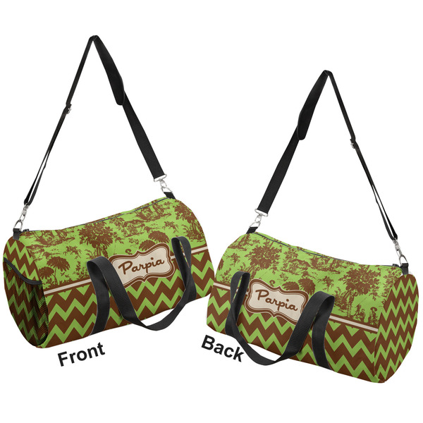 Green & Brown Toile & Chevron Duffle bag large front and back sides