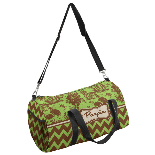 Custom Green & Brown Toile & Chevron Duffel Bag (Personalized)
