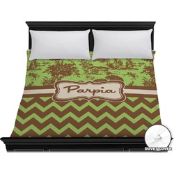 Green & Brown Toile & Chevron Duvet Cover - King (Personalized)