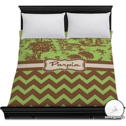 Green & Brown Toile & Chevron Duvet Cover - Full / Queen (Personalized)