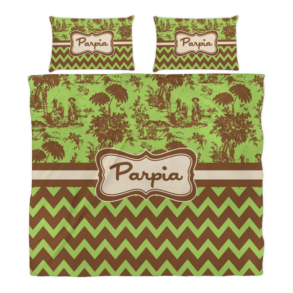 Green & Brown Toile & Chevron Duvet Cover Set - King - Alt Approval