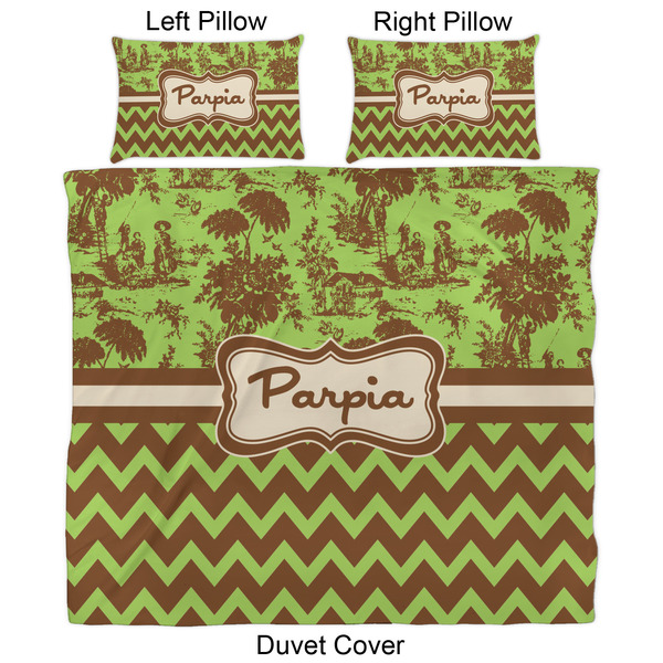 Green & Brown Toile & Chevron Duvet Cover Set - King - Approval