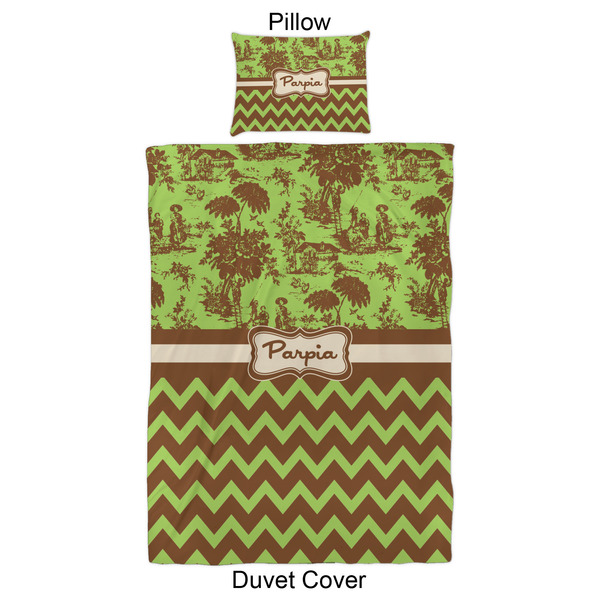 Green & Brown Toile & Chevron Duvet Cover Set - Twin XL - Approval
