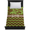 Green & Brown Toile & Chevron Duvet Cover - Twin - On Bed - No Prop