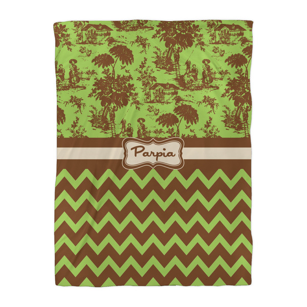 Green & Brown Toile & Chevron Duvet Cover - Twin XL - Front