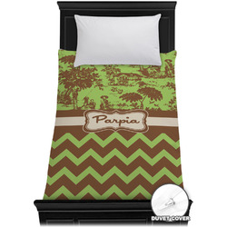 Green & Brown Toile & Chevron Duvet Cover - Twin XL (Personalized)