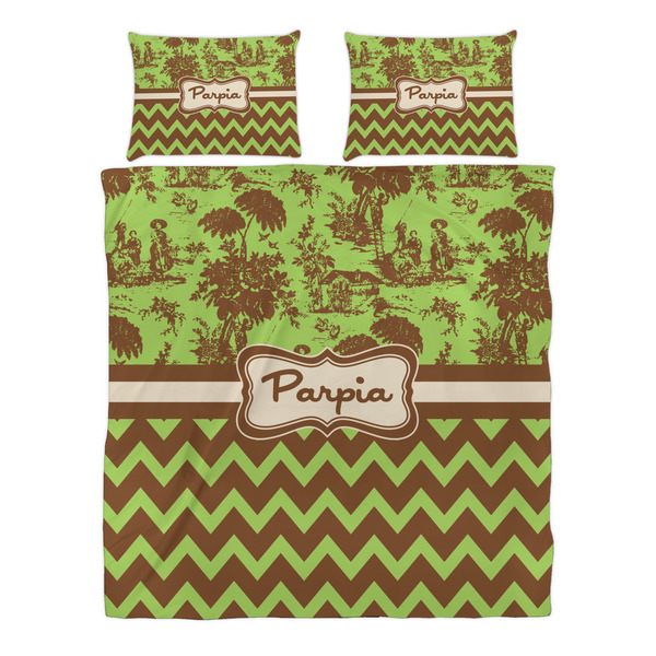 Green & Brown Toile & Chevron Duvet cover Set - Queen - Alt Approval