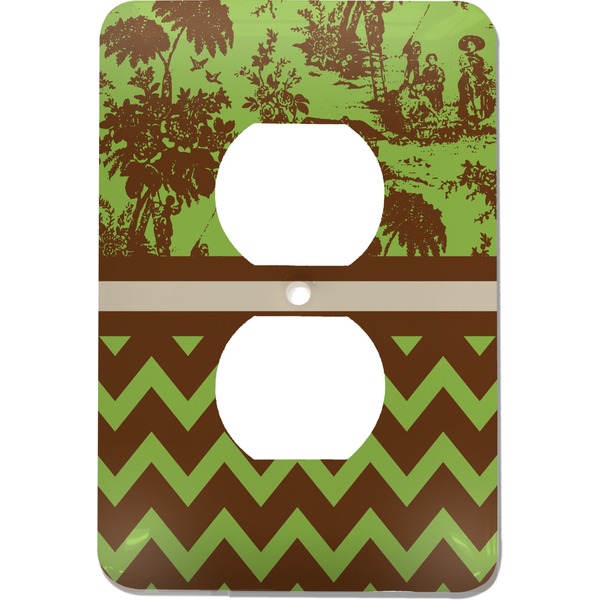 Custom Green & Brown Toile & Chevron Electric Outlet Plate