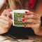 Green & Brown Toile & Chevron Espresso Cup - 6oz (Double Shot) LIFESTYLE (Woman hands cropped)