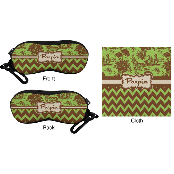 Green & Brown Toile & Chevron Eyeglass Case & Cloth (Approval)