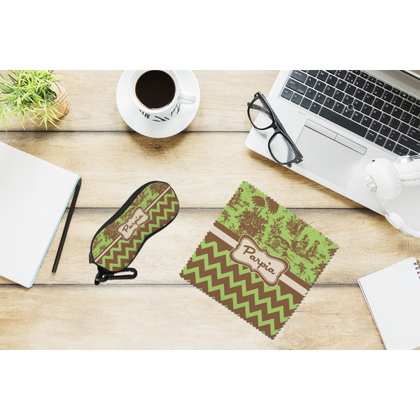 Green & Brown Toile & Chevron Eyeglass Case and Cloth Set - LIFESTYLE