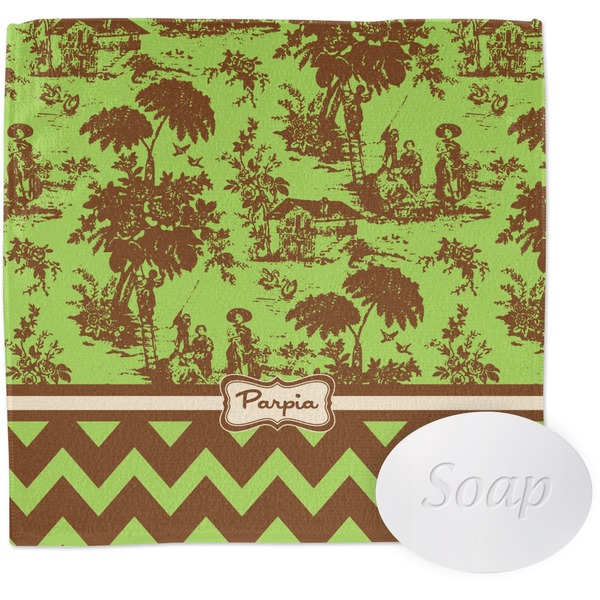 Green & Brown Toile & Chevron Wash Cloth with soap