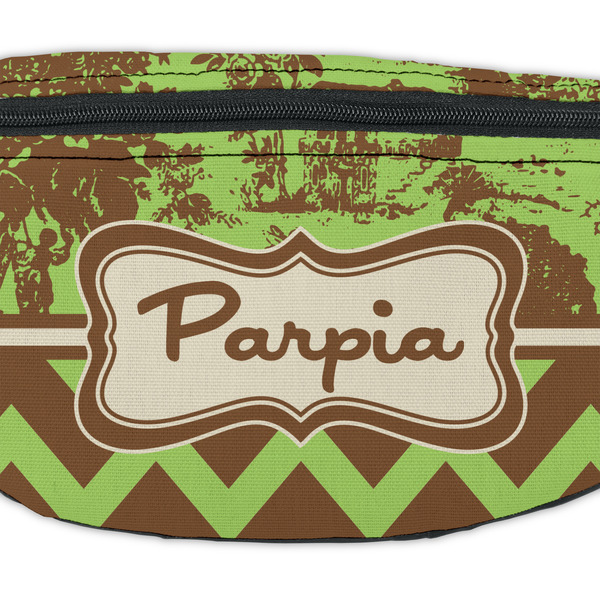 Green & Brown Toile & Chevron Fanny Pack - Closeup