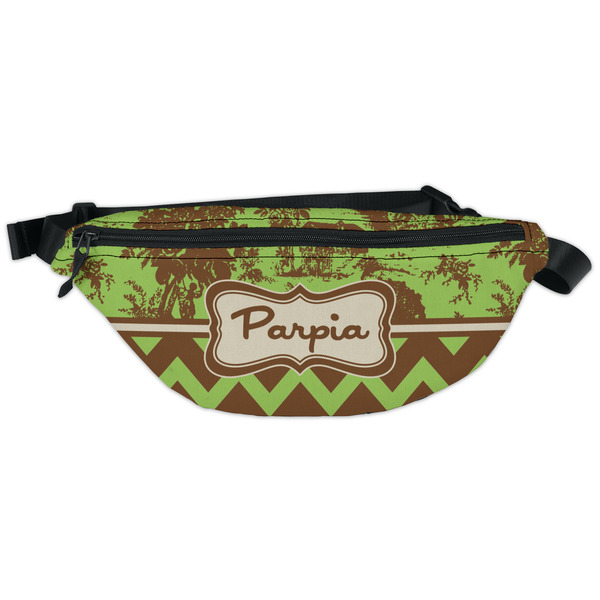 Custom Green & Brown Toile & Chevron Fanny Pack - Classic Style (Personalized)