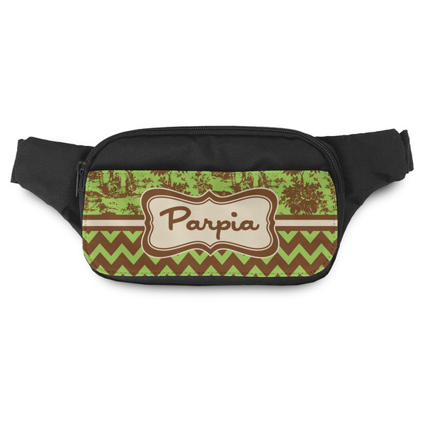 Custom Green & Brown Toile & Chevron Fanny Pack - Modern Style (Personalized)