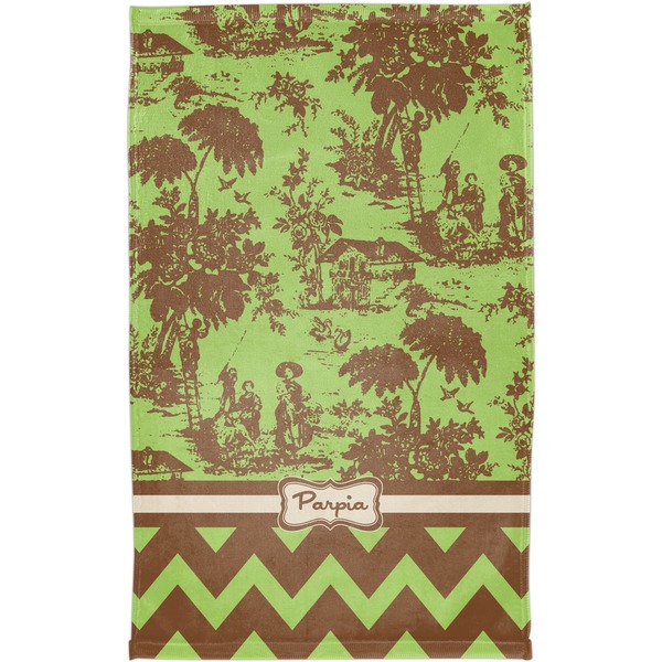 Green & Brown Toile & Chevron Finger Tip Towel - Full View