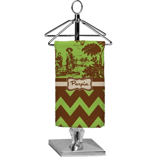 Custom Green & Brown Toile & Chevron Finger Tip Towel - Full Print (Personalized)