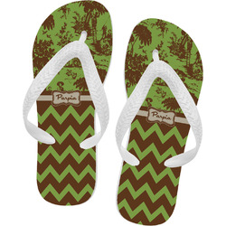 Green & Brown Toile & Chevron Flip Flops - Large (Personalized)