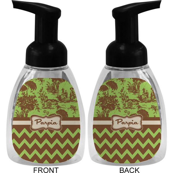Green & Brown Toile & Chevron Foam Soap Bottle (Front & Back)