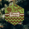 Green & Brown Toile & Chevron Frosted Glass Ornament - Hexagon (Lifestyle)