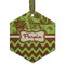 Green & Brown Toile & Chevron Frosted Glass Ornament - Hexagon