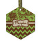 Green & Brown Toile & Chevron Flat Glass Ornament - Hexagon w/ Name or Text