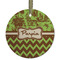 Green & Brown Toile & Chevron Frosted Glass Ornament - Round