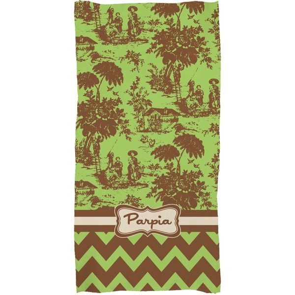 Green & Brown Toile & Chevron Full Sized Bath Towel - Apvl