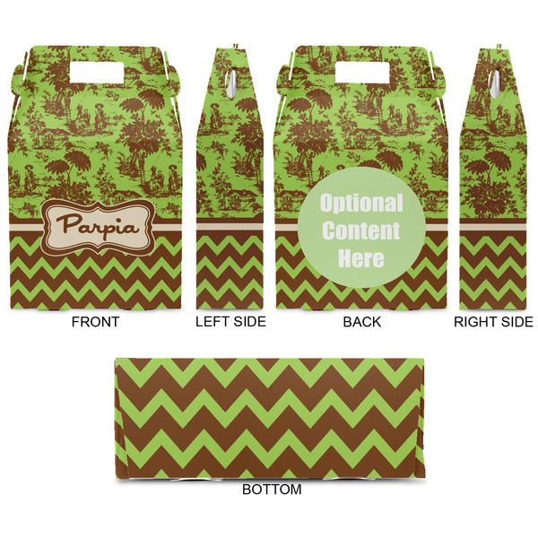 Green & Brown Toile & Chevron Gable Favor Box - Approval