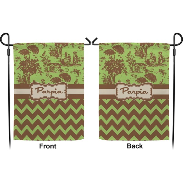 Green & Brown Toile & Chevron Garden Flag - Double Sided Front and Back