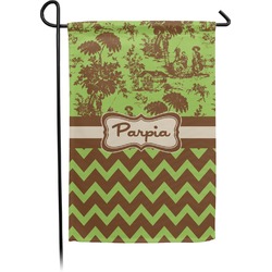 Green & Brown Toile & Chevron Small Garden Flag - Double Sided w/ Name or Text
